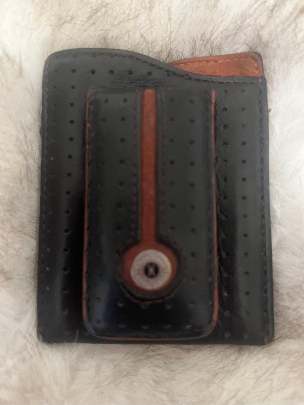 Cole Haan Black and Brown Perforated Leather Money Clip Wallet